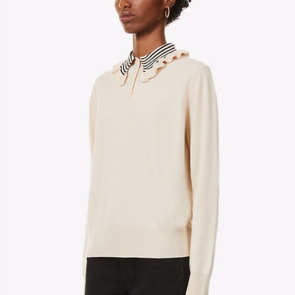 New SANDRO Pearl Button Wool Sweater With Fancy Collar - Picture 7 of 9